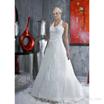 A-line Halter Chapel Train Taffeta Wedding Dress